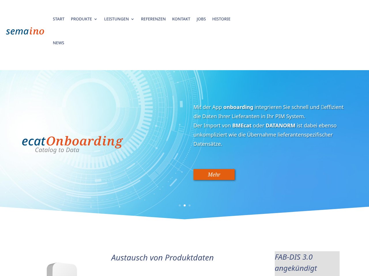 Website-Vorschau von semaino – Stammdatenmanagement & Datenqualität