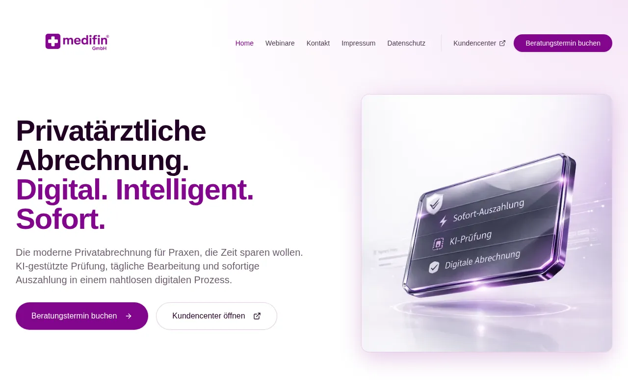 Website-Vorschau von medifin – Digitale Privatabrechnung nach GOÄ & GOZ