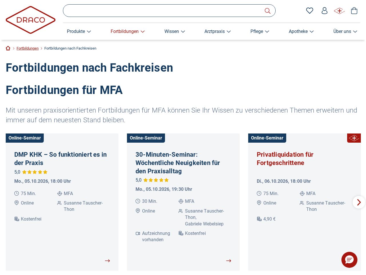 Vorschau von DRACO – Fortbildungen nach Fachkreisen