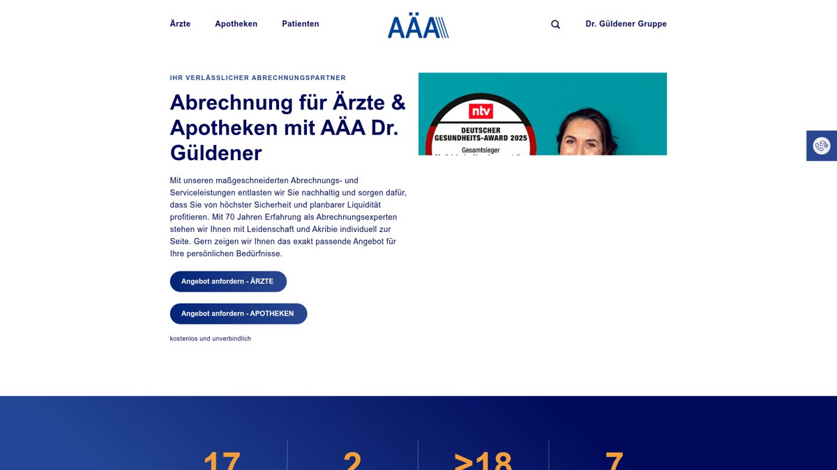 Website-Vorschau von AÄA Dr. Güldener – Privatabrechnung nach GOÄ & Praxisliquidität