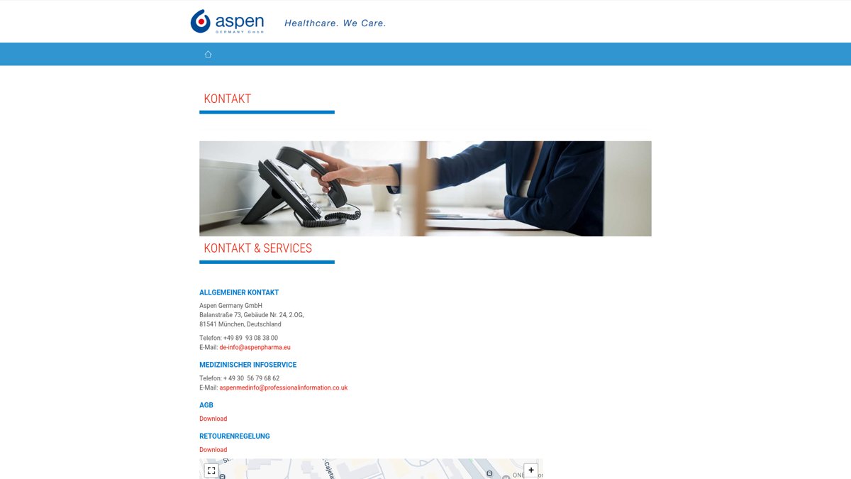 Website-Vorschau von Aspen Germany – Arzneimittel & Lokalanästhesie für die Praxis