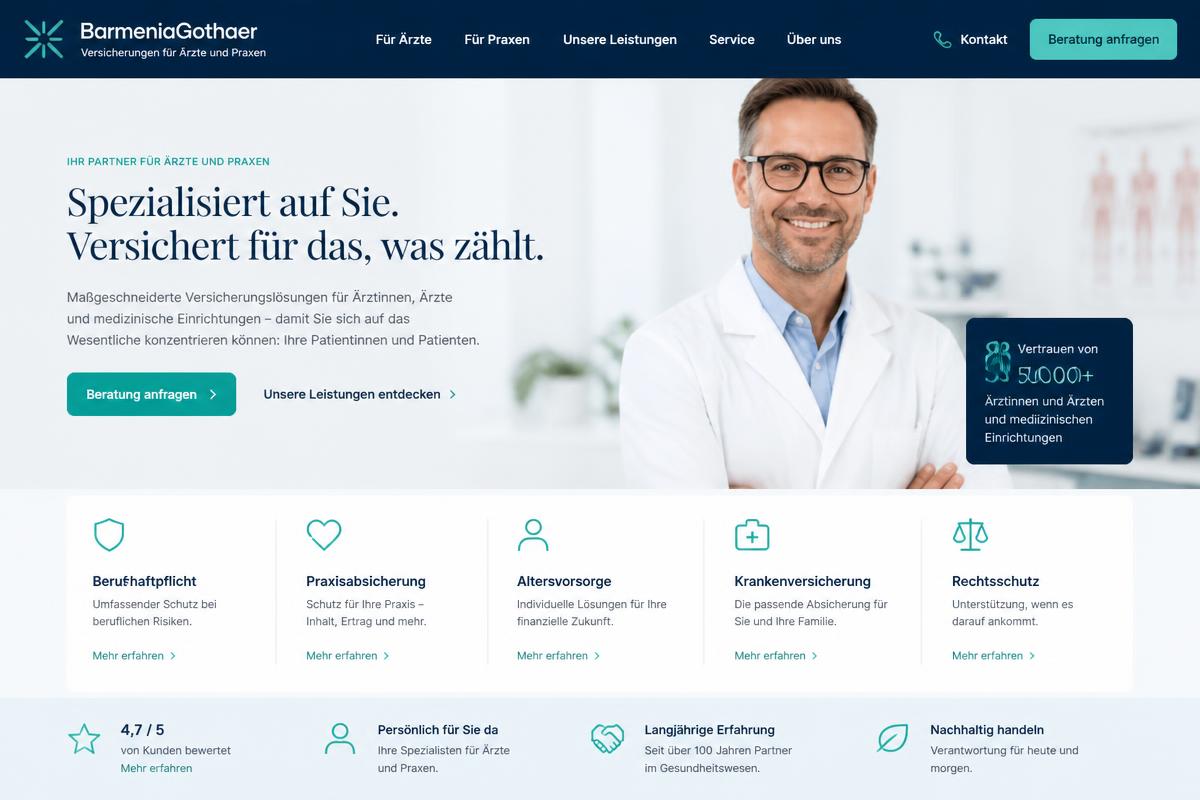Website-Vorschau von BarmeniaGothaer – Versicherungen & Vorsorge für Ärztinnen und Ärzte