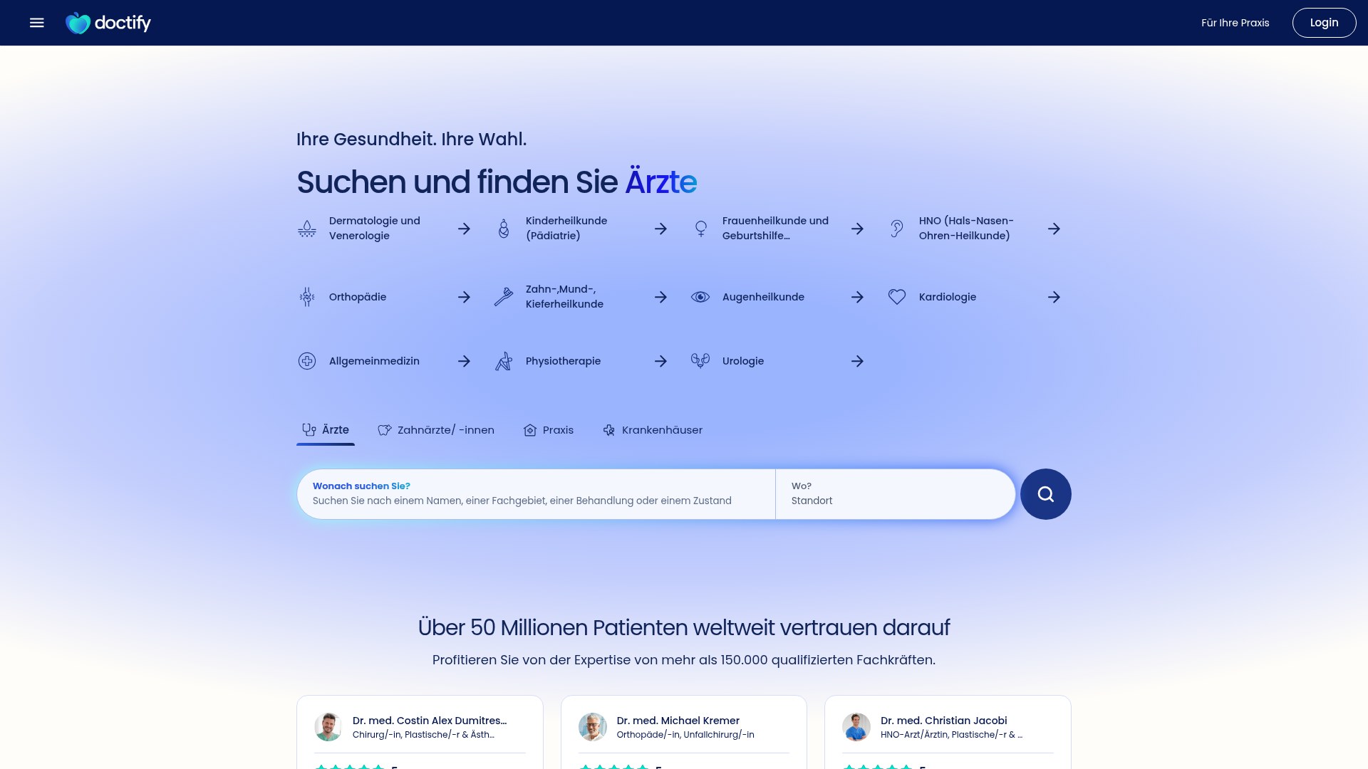 Website-Vorschau von Doctify – Patientenbewertungen & Online-Reputation