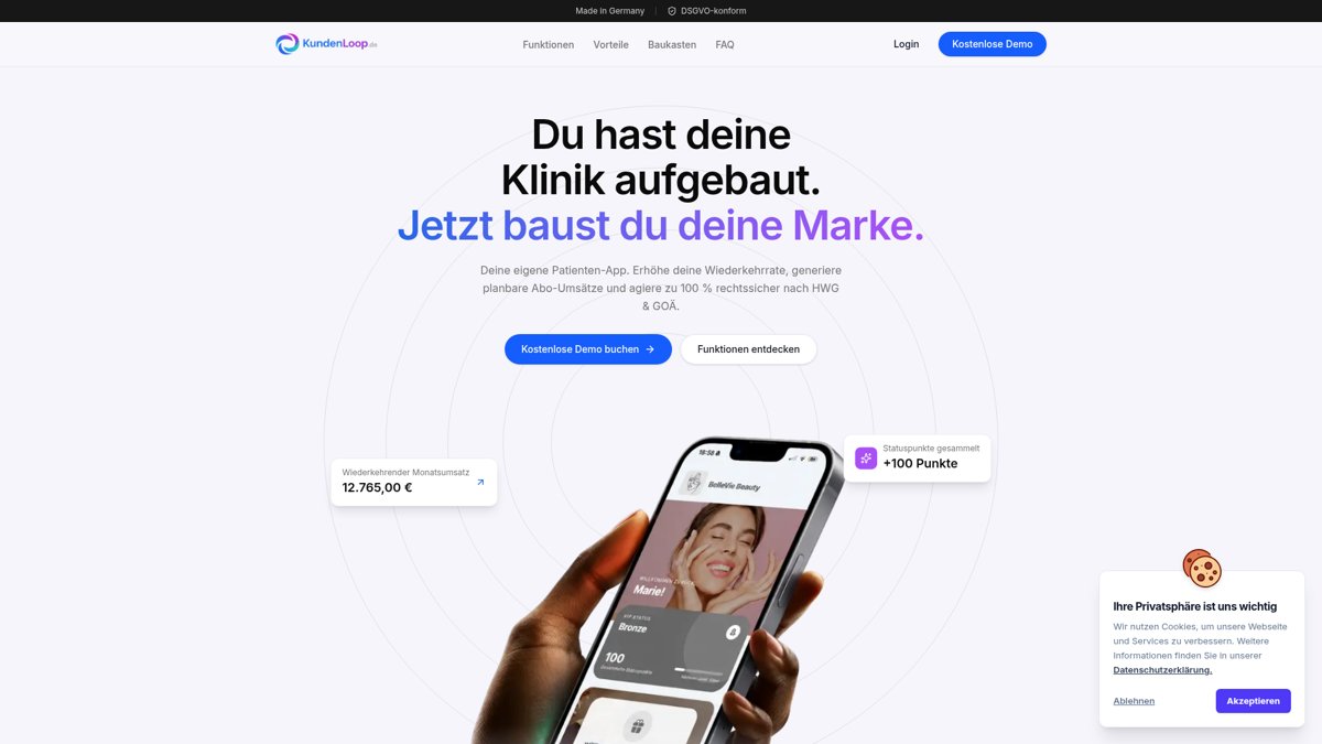 Website-Vorschau von KundenLoop – Patienten-App, Bindung & wiederkehrende Umsätze
