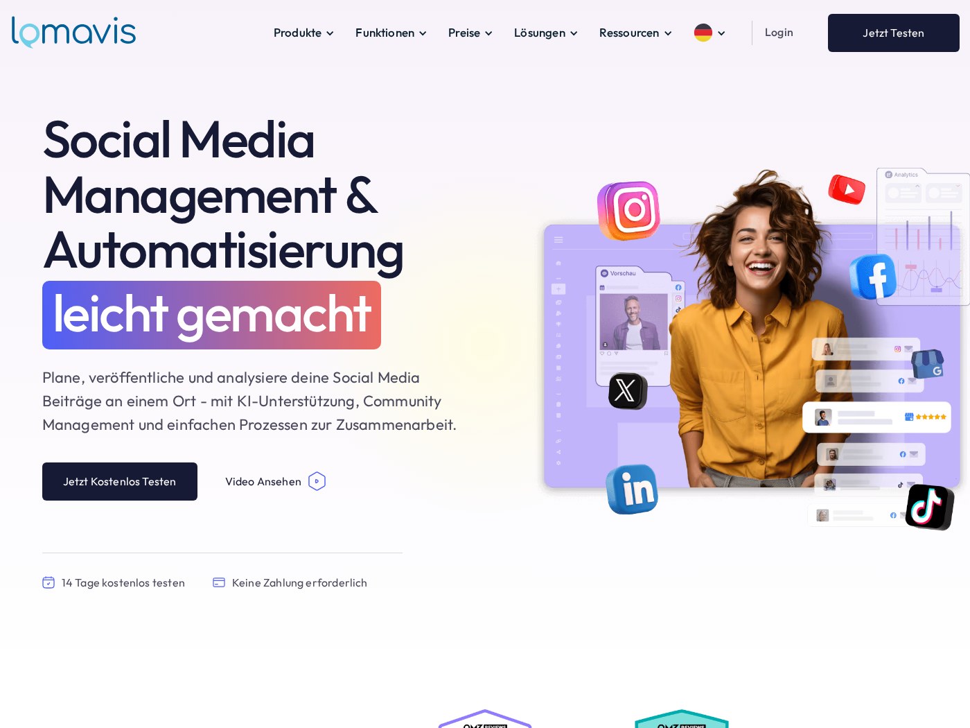 Website-Vorschau von Lomavis – Social Media Management & Automatisierung