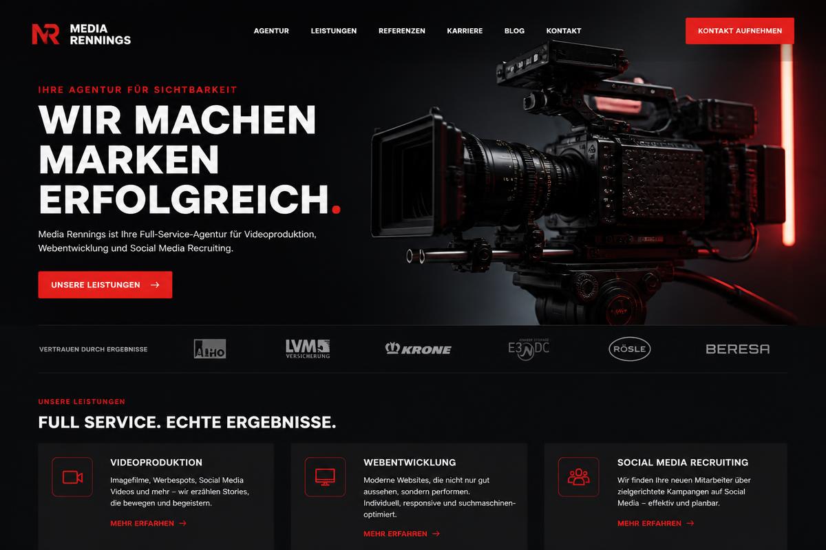 Website-Vorschau von Media Rennings – Videoproduktion, Web & Social-Media-Recruiting
