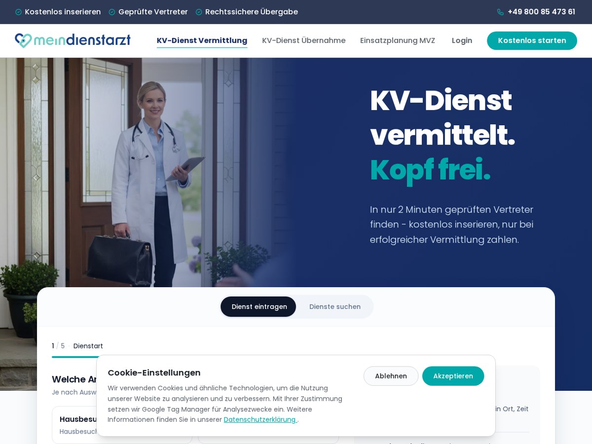 Website-Vorschau von MeinDienstarzt – KV-Dienst-Vermittlung & Vertretung