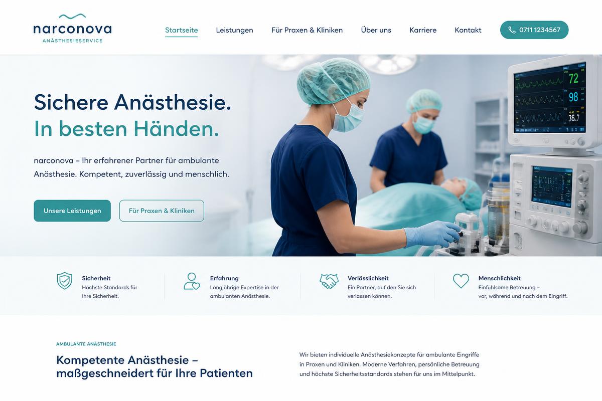 Website-Vorschau von narconova – Ambulanter Anästhesieservice für Praxen & Kliniken