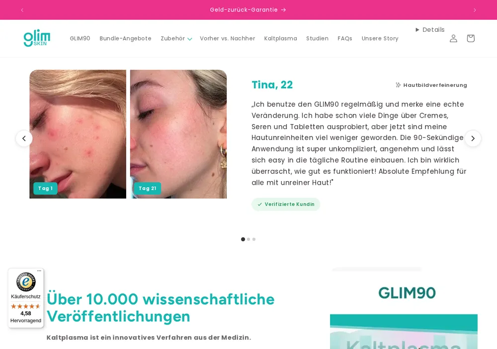 Website-Vorschau von Glim skin – Medical Skincare & Kosmetik