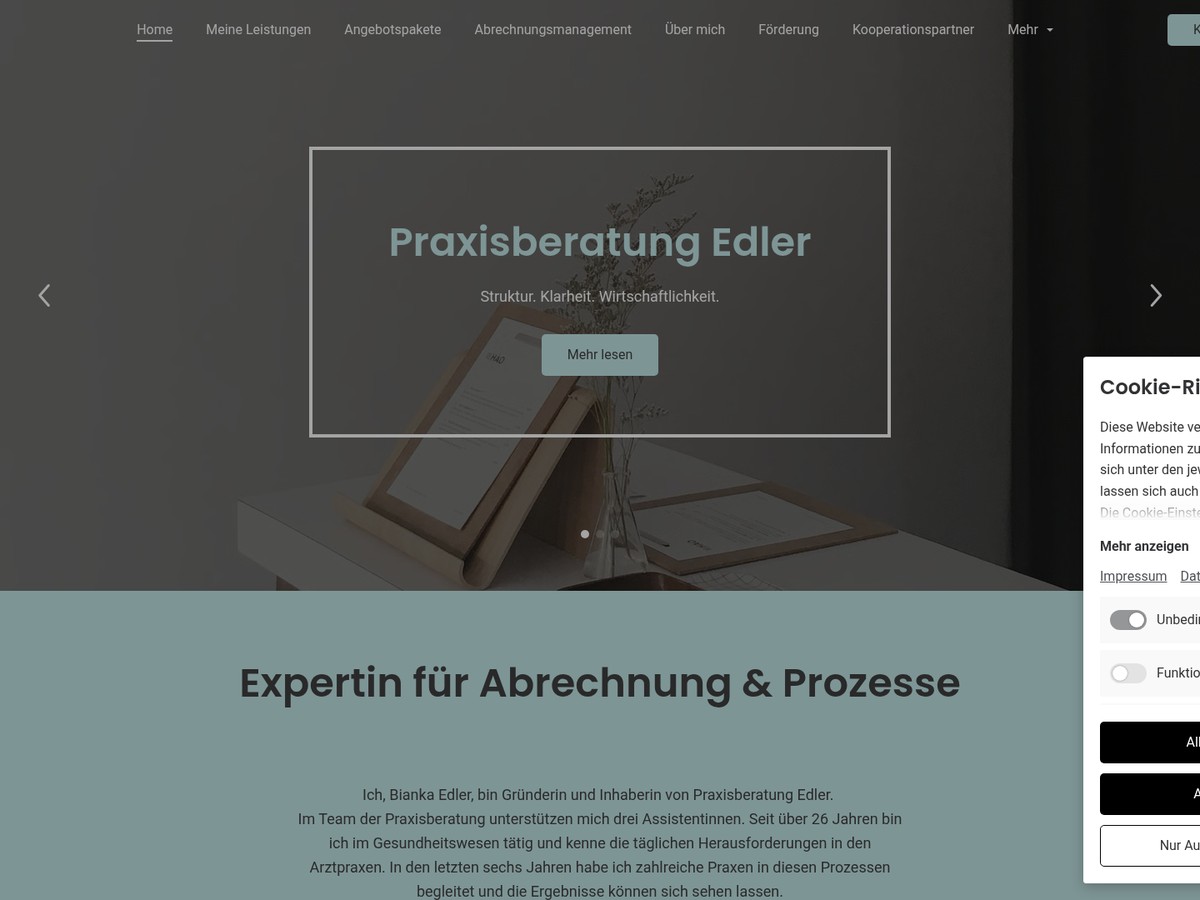 Website-Vorschau von Bianca Edler – Praxisberatung Edler – Praxismanagement