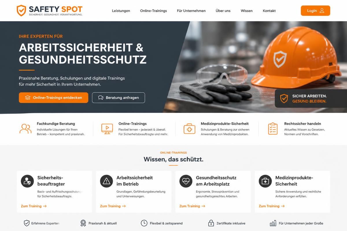 Website-Vorschau von Safety Spot – Arbeits- und Gesundheitsschutz für Praxen